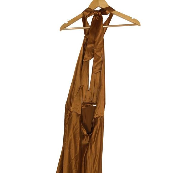 Something Navy  Halter Gown Satin Cutout Maxi Orange M - Picture 10 of 16